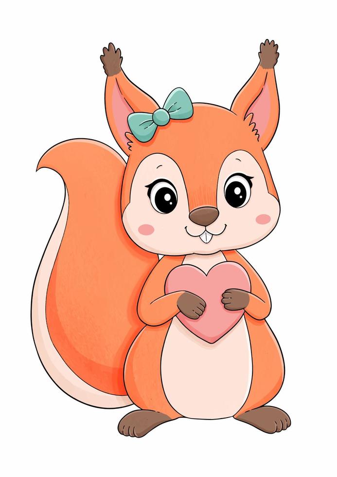 Cute little squirrel with bow and heart vector illustration