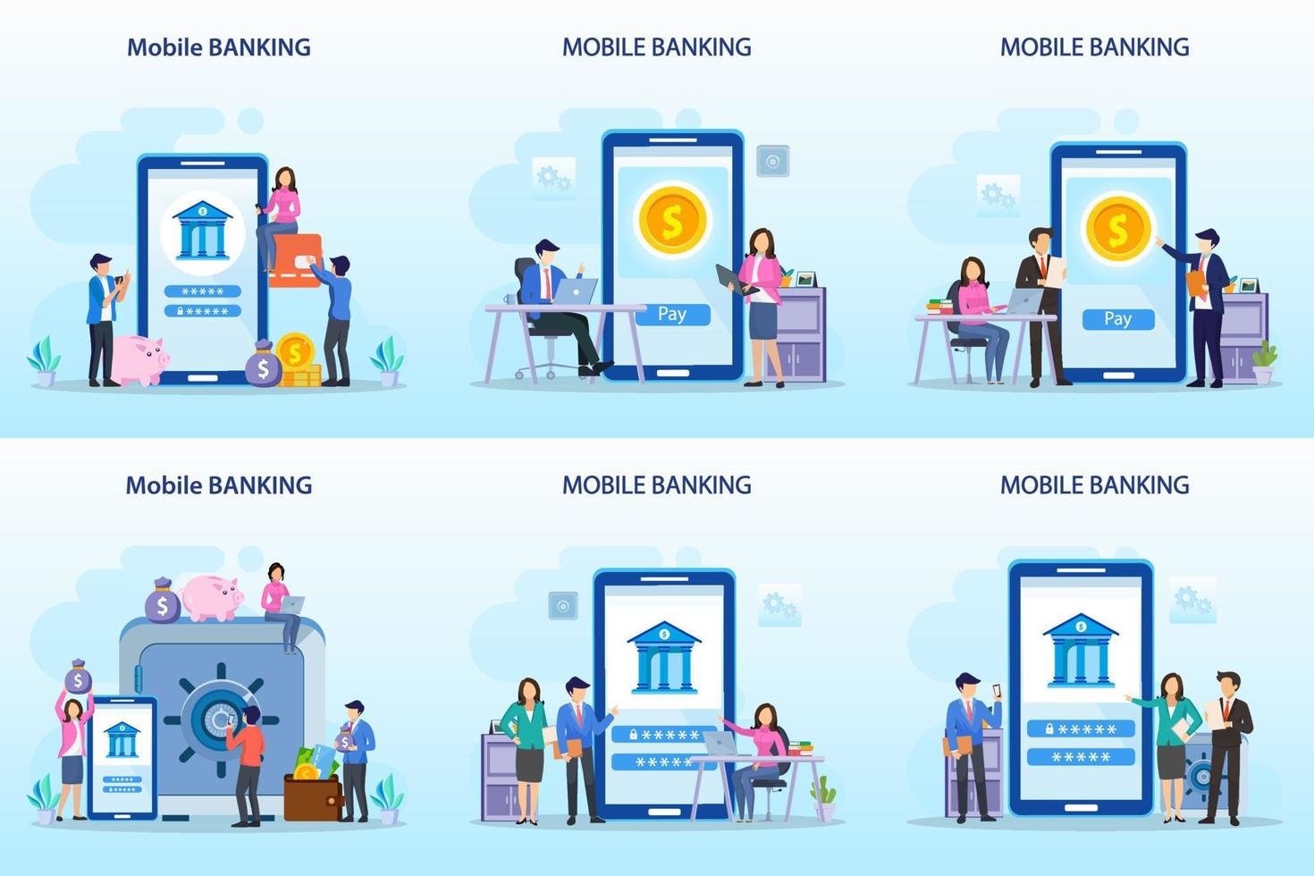 concepto de ilustración de vector de banca móvil, estilo de plantilla de vector plano adecuado para página de inicio web, fondo.