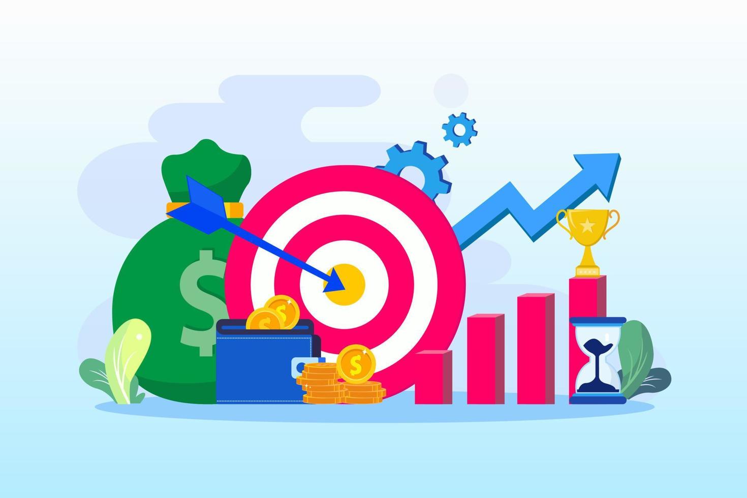Achievement winning businessmen, landing page template, Flat vector illustration