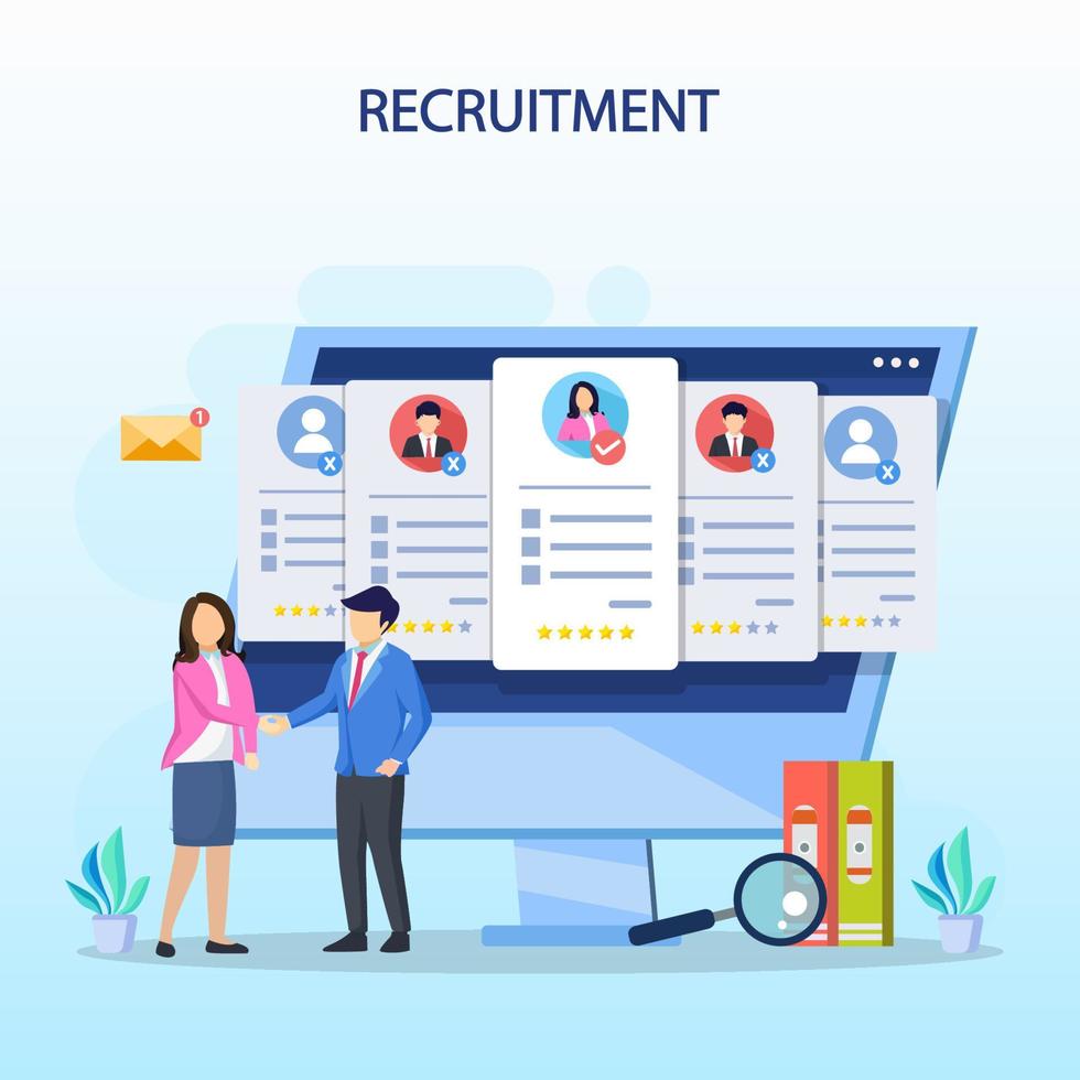 Hiring and recruitment concept. Job interview, recruitment agency vector illustration.