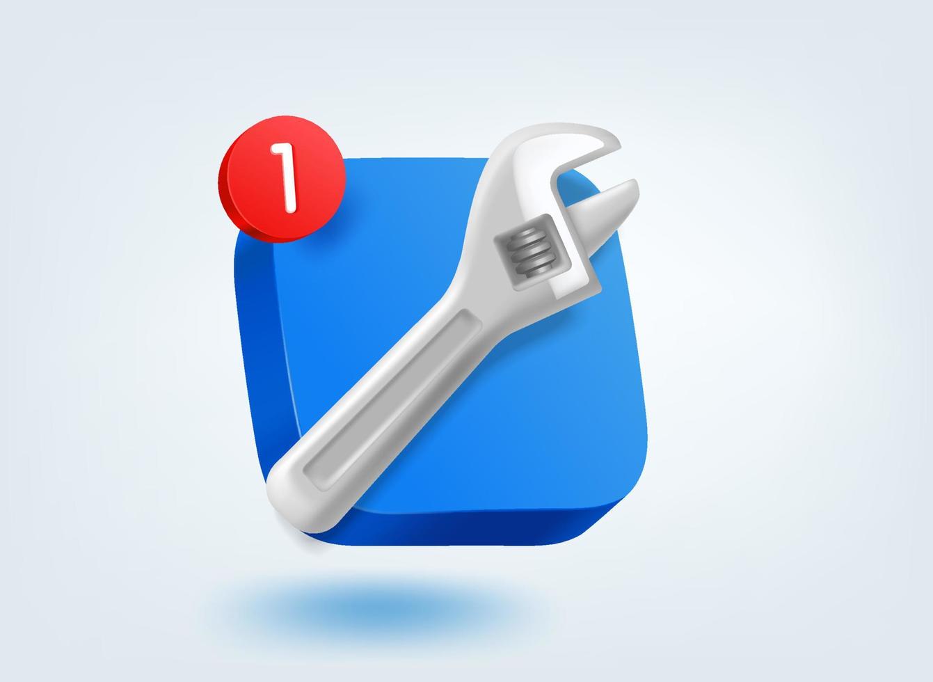 Metal wrench. 3d vector mobile application icon with notification