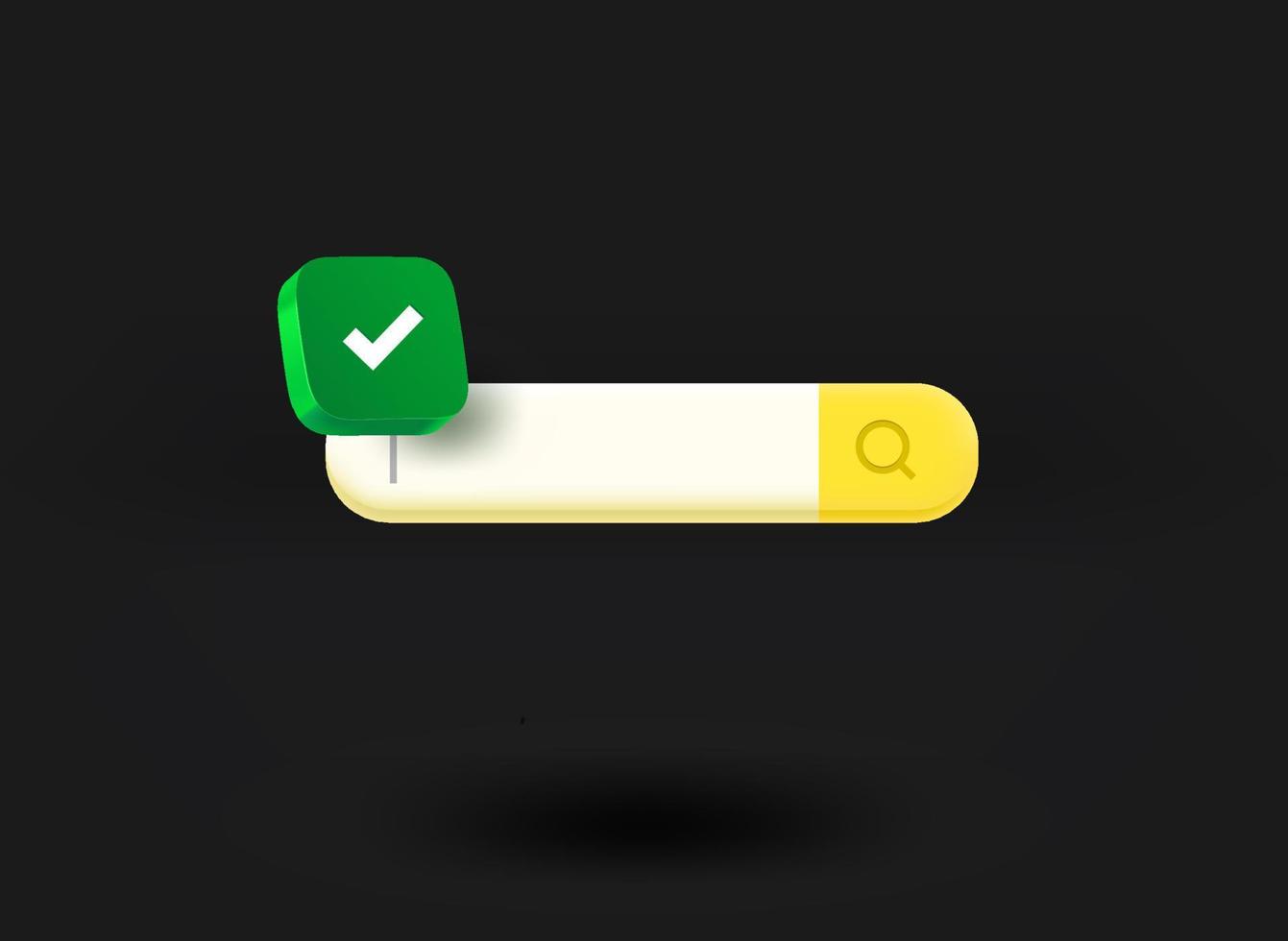 Website search with checkmark icon. 3d vector illustration