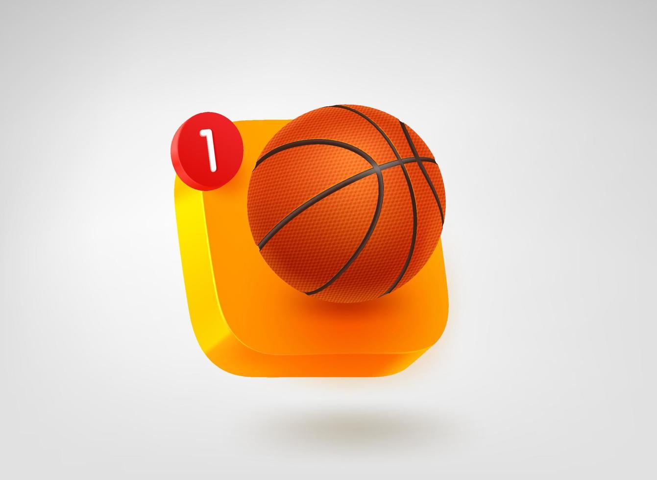 Basketball app button. 3d vector mobile application icon
