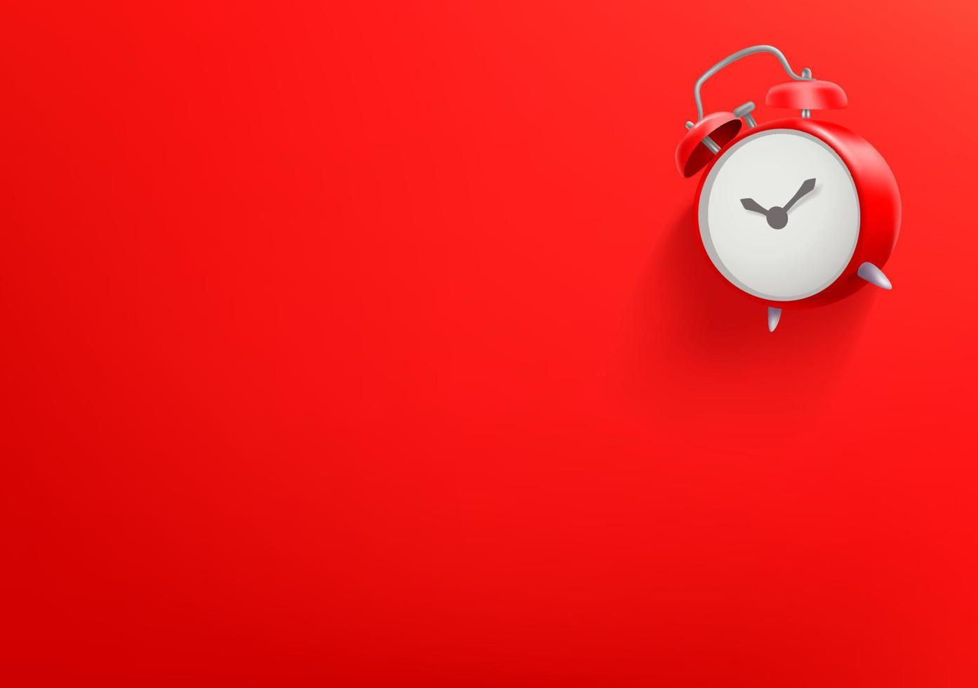 Vector wallpaper with red clock. 3d vector background with copy space