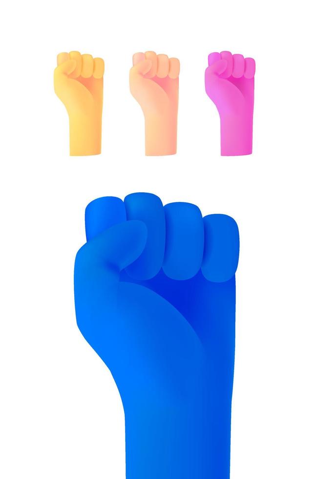 Cartoon fists collection. 3d vector clipart isolated on white