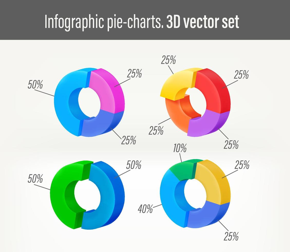 Infographic circle piechart diagrams set. 3d vector clipart