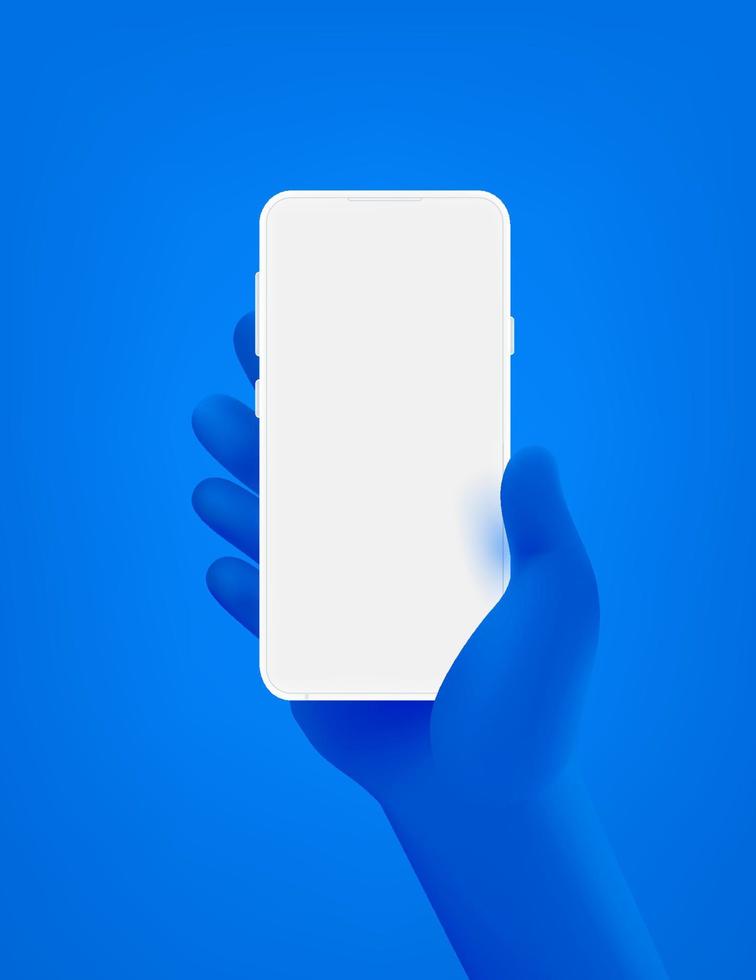 Smartphone in hand. Making vertical photo. 3d vector mockup