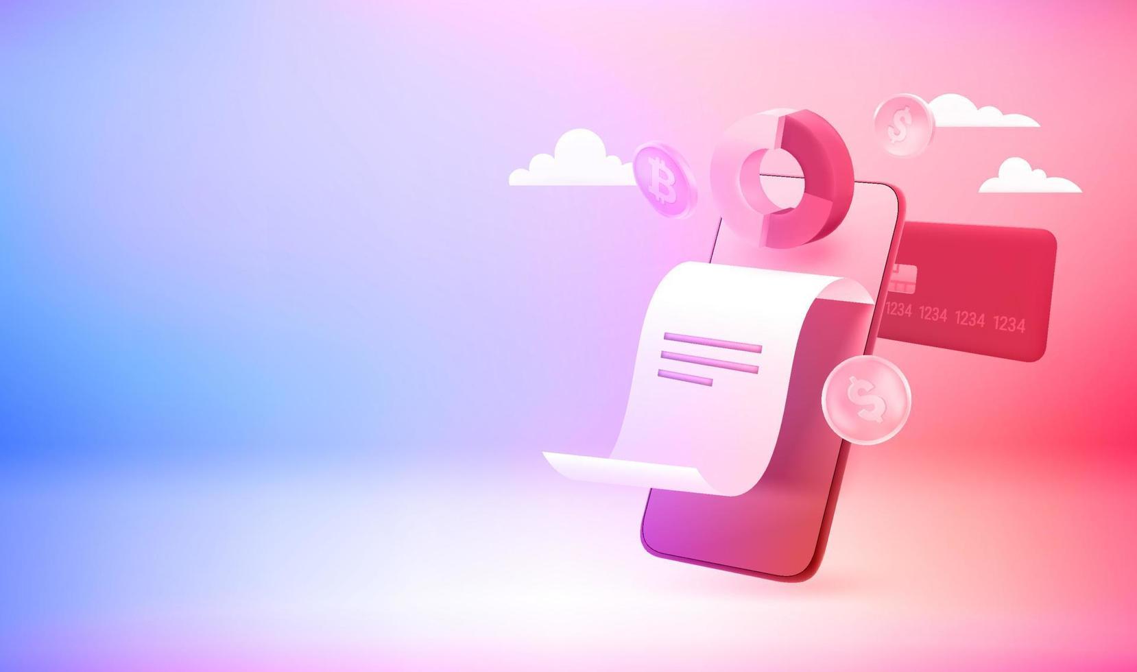 Using financial mobile application mobile application. 3d vector banner with copy space