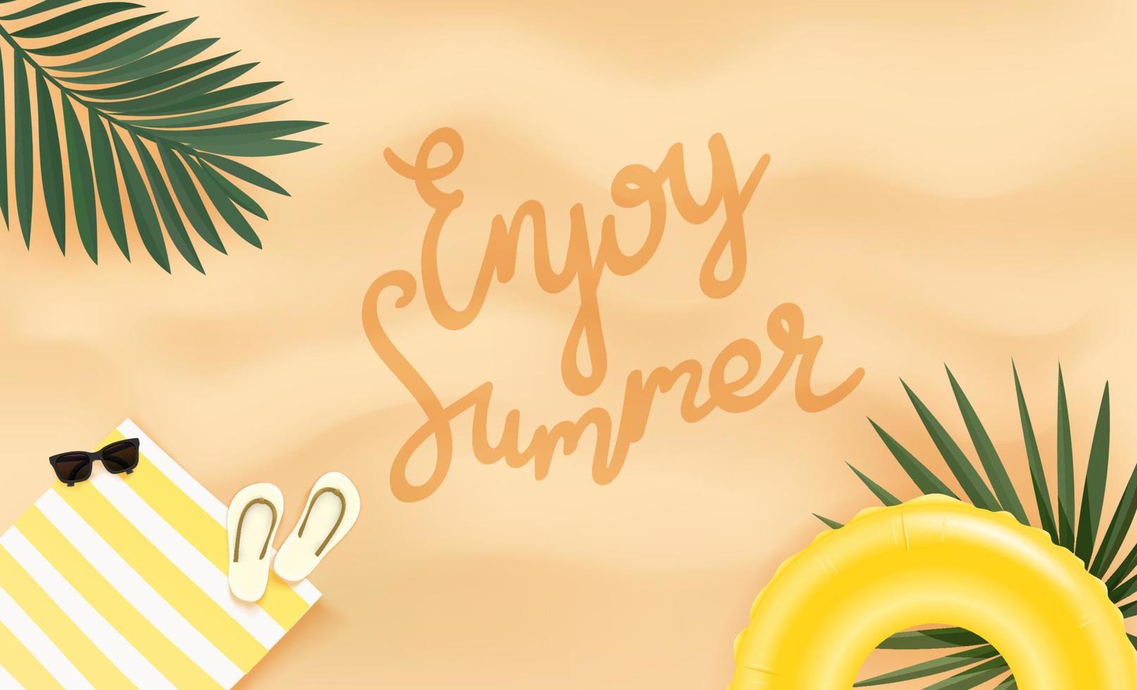 Enjoy summer. Summer season banner with accessories and lettering inscription vector