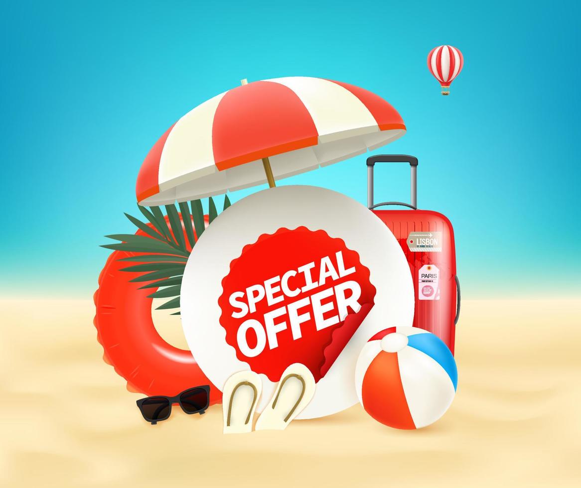 Summer season banner with circle frame. Special offer vector