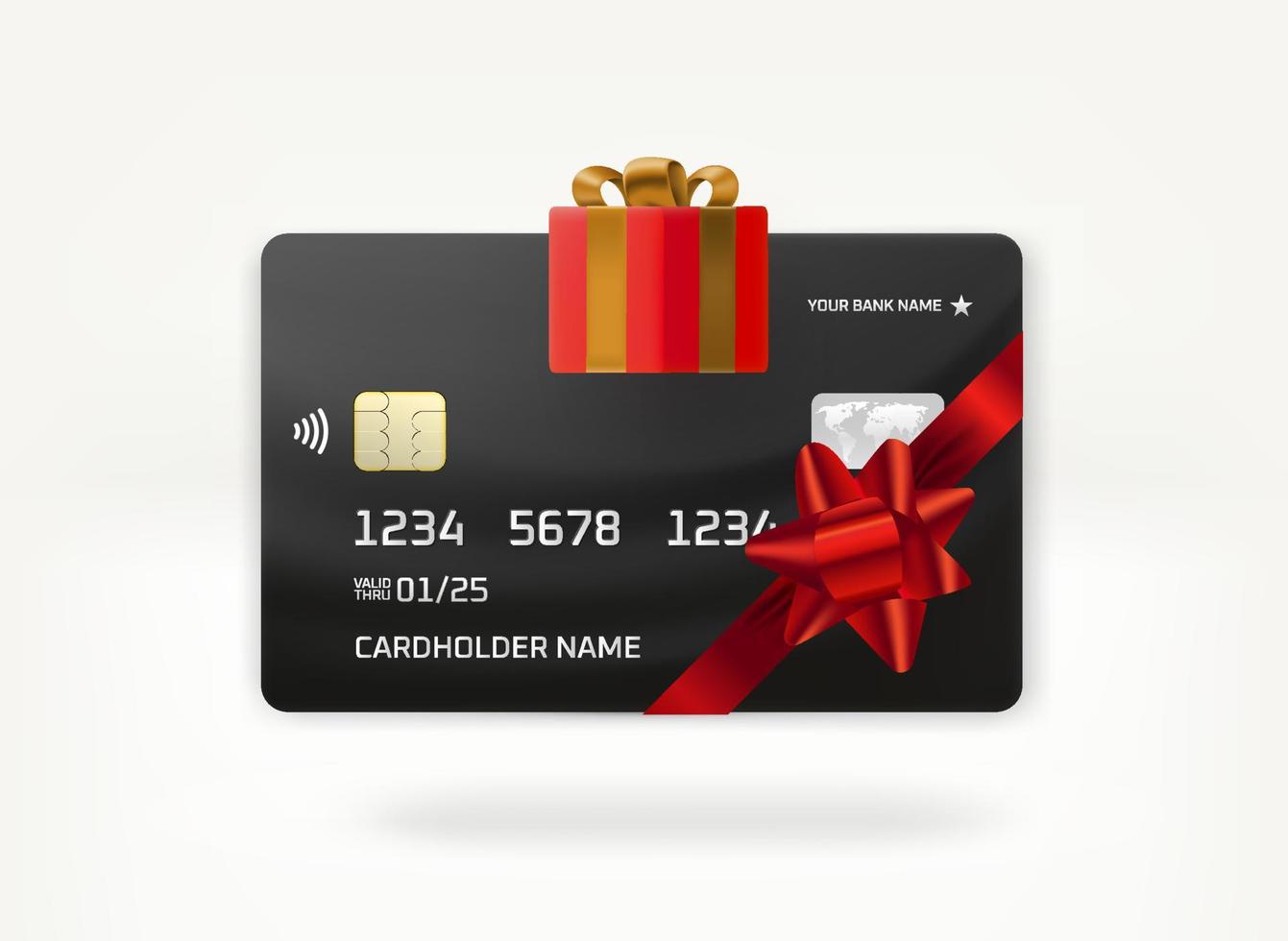 Plastic banking card with present. 3d vector illustration