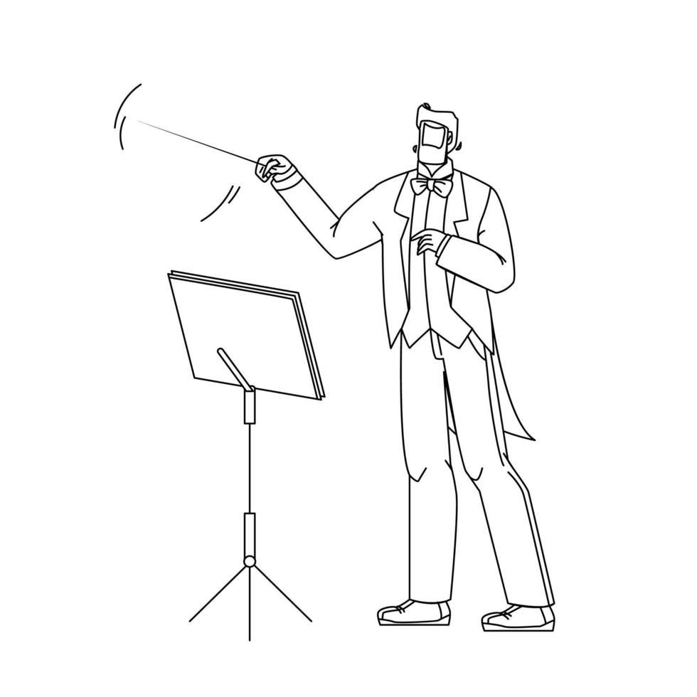 Conductor de música hombre dirigiendo orquesta ilustración vectorial vector