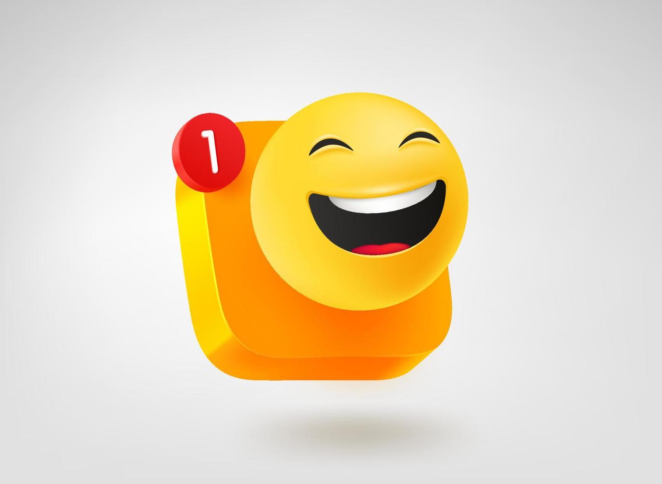 Smiling emoji button. 3d vector mobile application icon