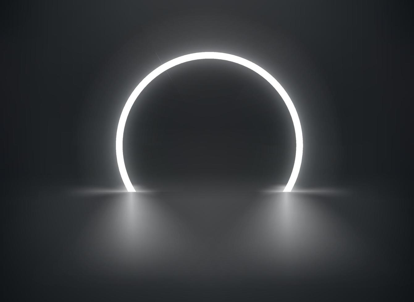 Dark interior with circle neon light. 3d vector showcase for display products