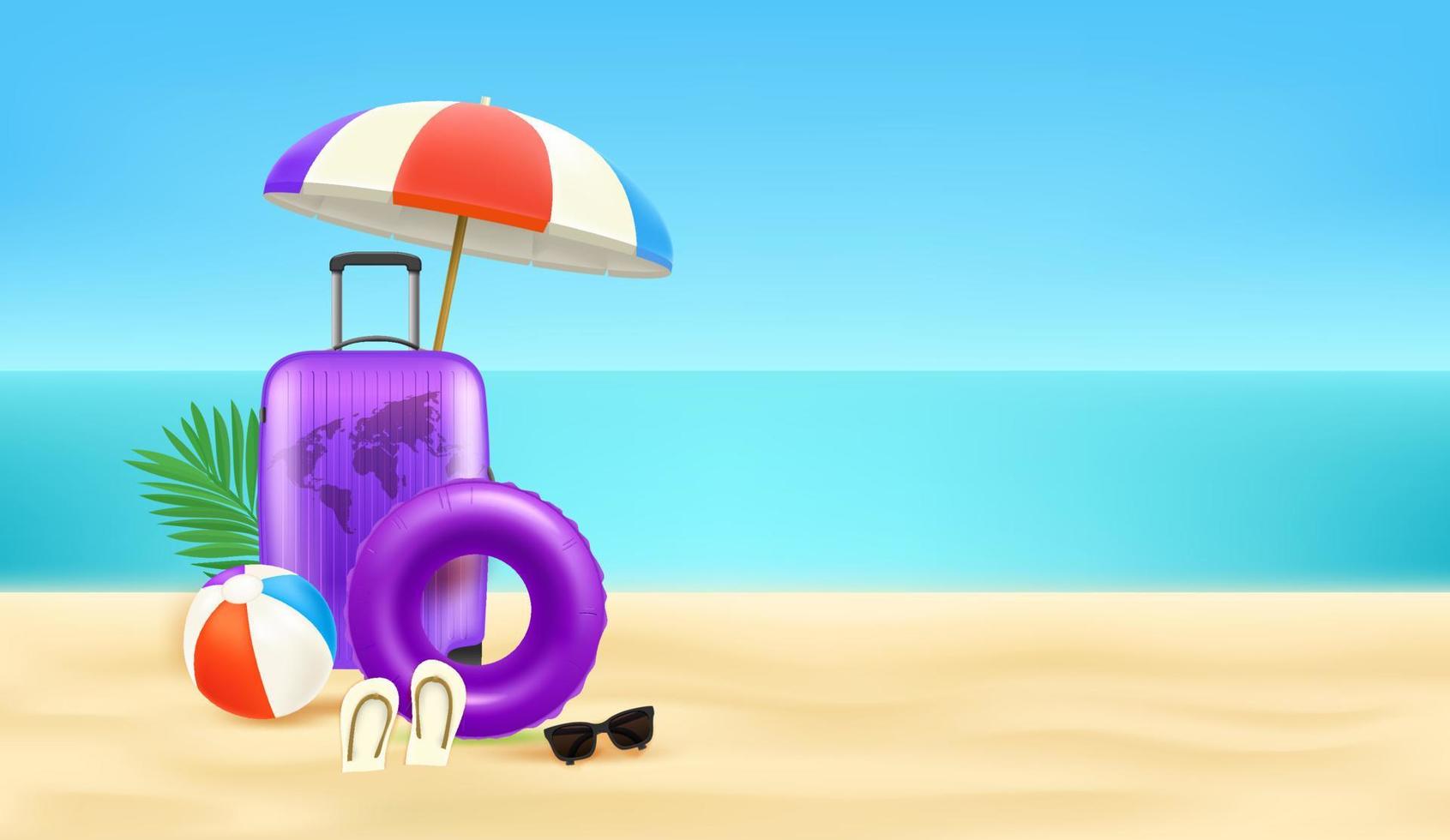 ilustración de verano con elementos de vacaciones. banner horizontal con espacio de copia vector