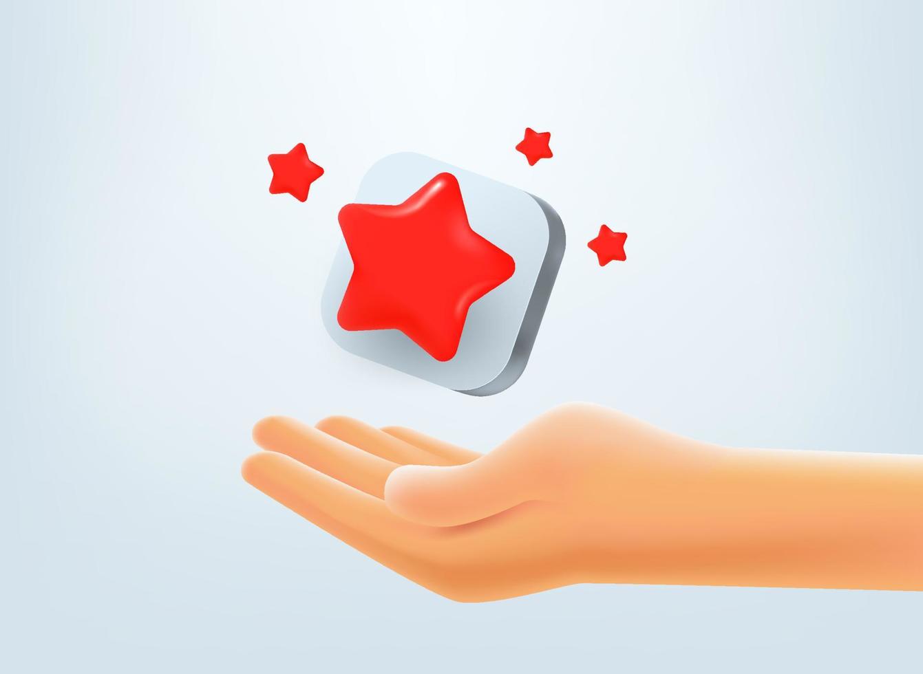 Hand with star rating review button. 3d vector mobile application icon with notification