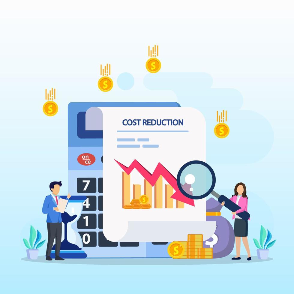 Cost reduction illustration concept with tiny people. Sales decline, crisis financial. vector