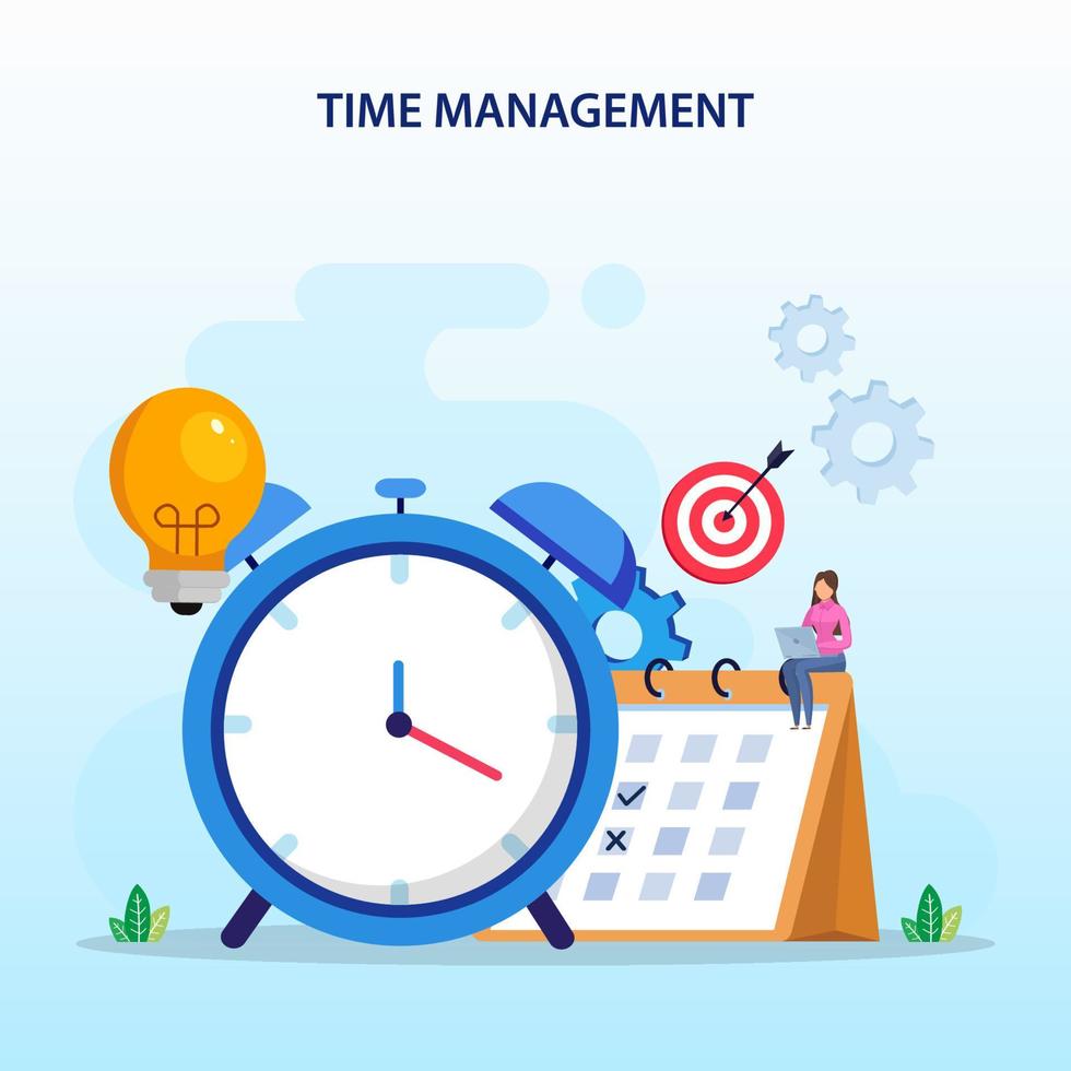 Time management concept, Flat vector template Style Suitable for Web Landing Page, Background.