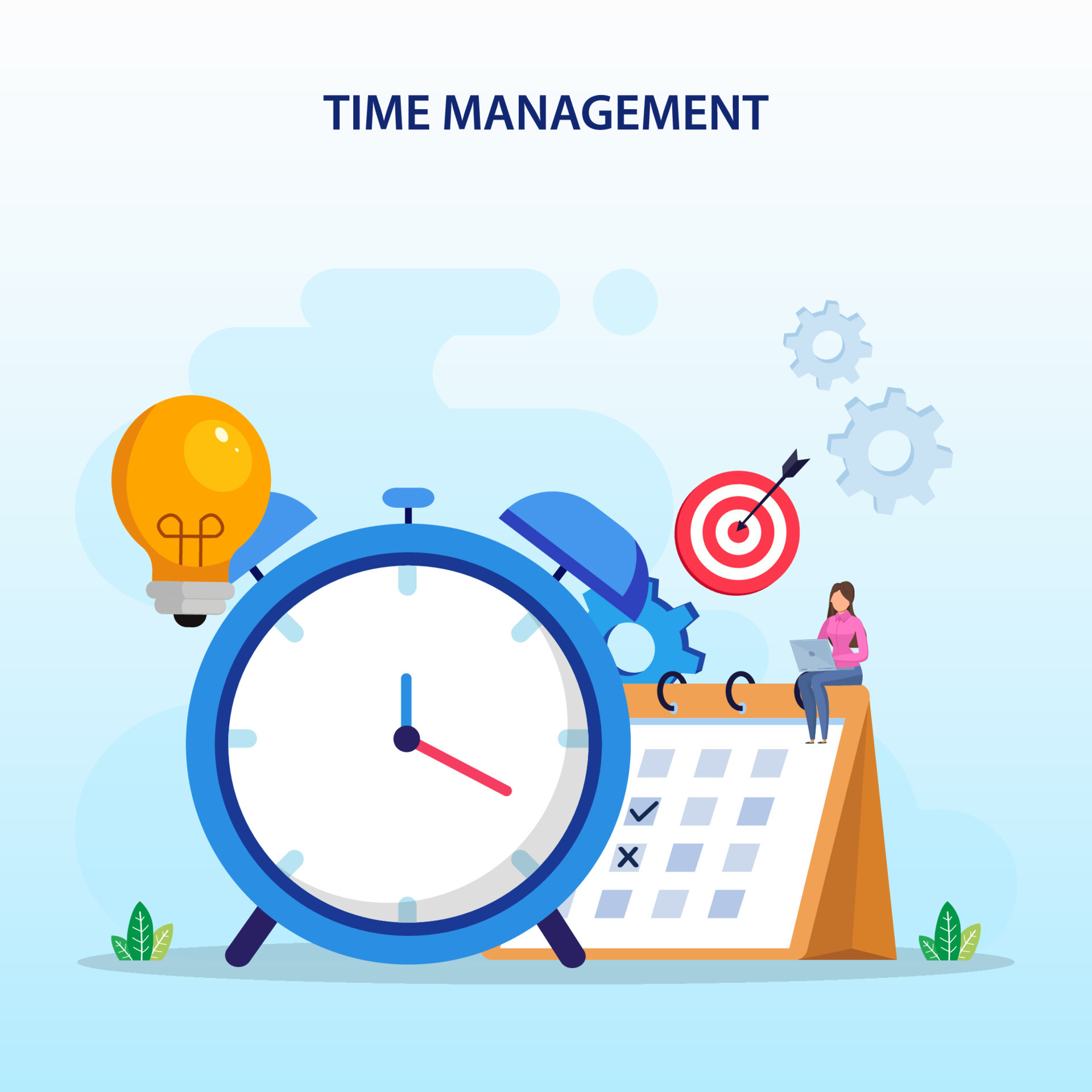 Time management concept, Flat vector template Style Suitable for  Landing Page, Background