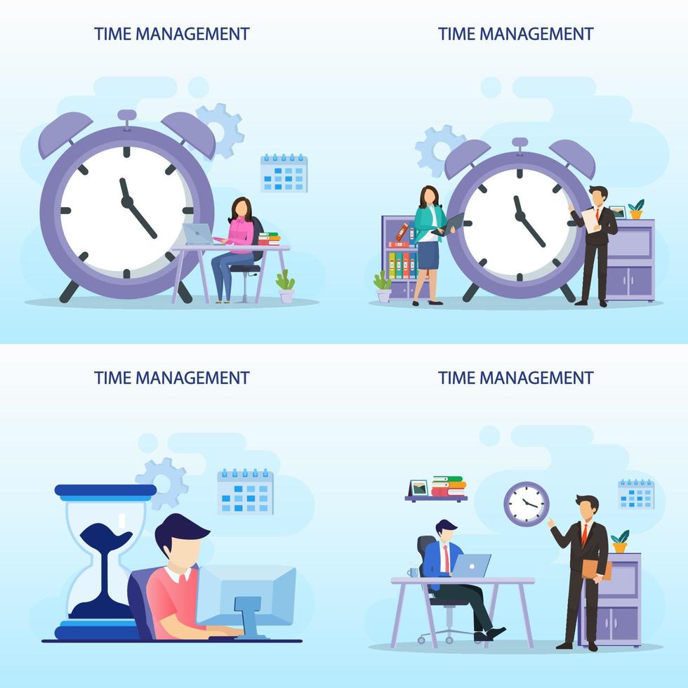 Time management concept, Flat vector template Style Suitable for Web Landing Page, Background.