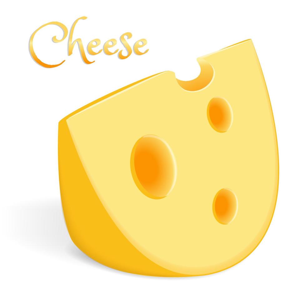 un trozo de queso es amarillo, con agujeros grandes. una imagen realista para pancartas. para publicitar quesos y productos lácteos. imagen vectorial vector