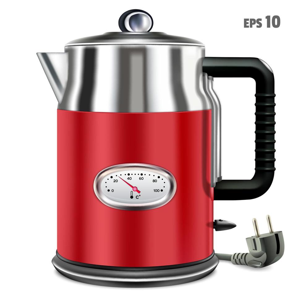 Electric kettles red color appliance for home use in the kitchen. For boiling water for tea or coffee. Isolated on white background vector illustration