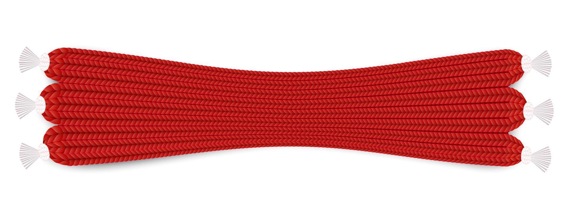 Winter red scarf. Knitted, wool winter clothing. Realistic style. Vector illustration on white background.