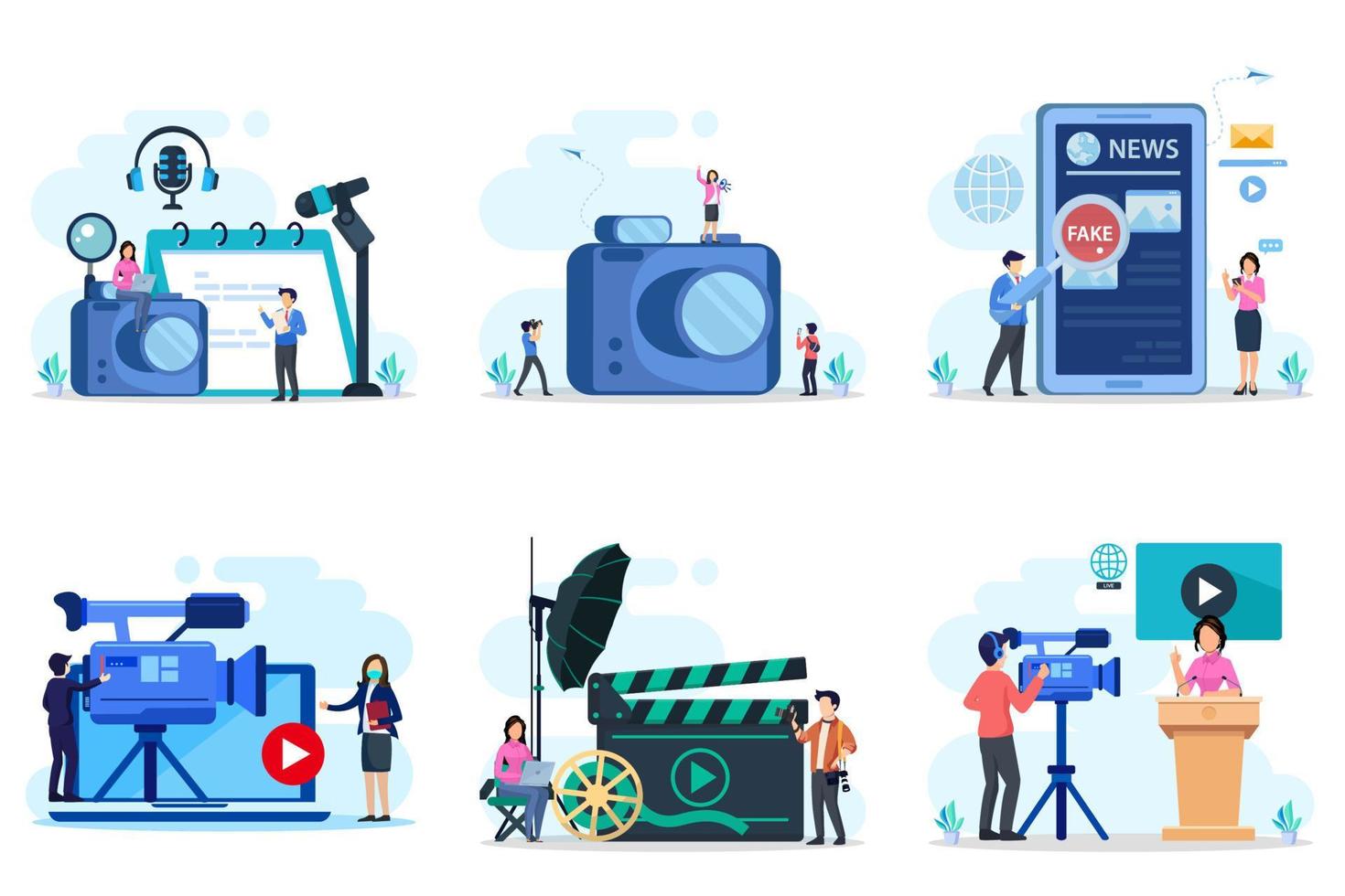 Journalist header concept. Newspaper, internet and journalism. Vector illustration in cartoon style