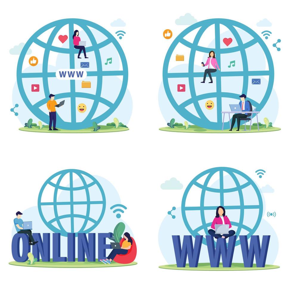 Modern style vector illustration of a domain registration concept with a person character registering the site with his laptop. Flat vector template Style Suitable for Web Landing Page, Background.