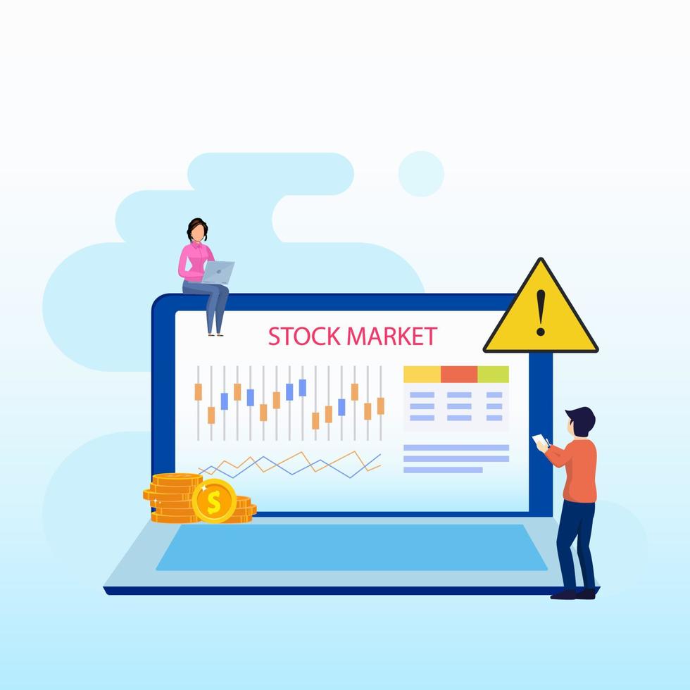 Modern flat design of Investing in the Stock Market. People trading stock online. Flat Style vector template suitable for Web Landing Page, Background.