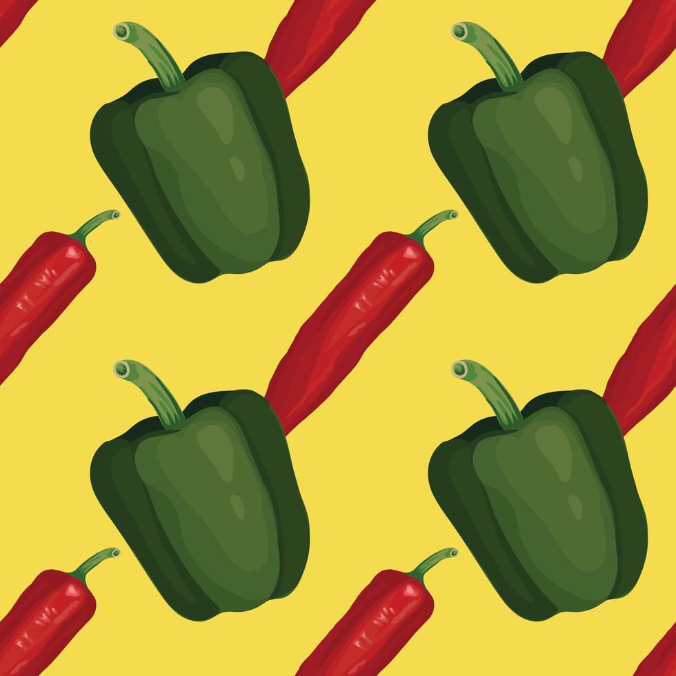 pimiento verde y chile rojo dibujan a mano vegetales sin costuras vector