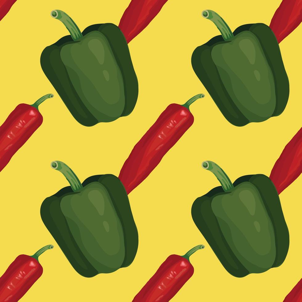 green pepper and red chili hand draw vegetable seamless vector