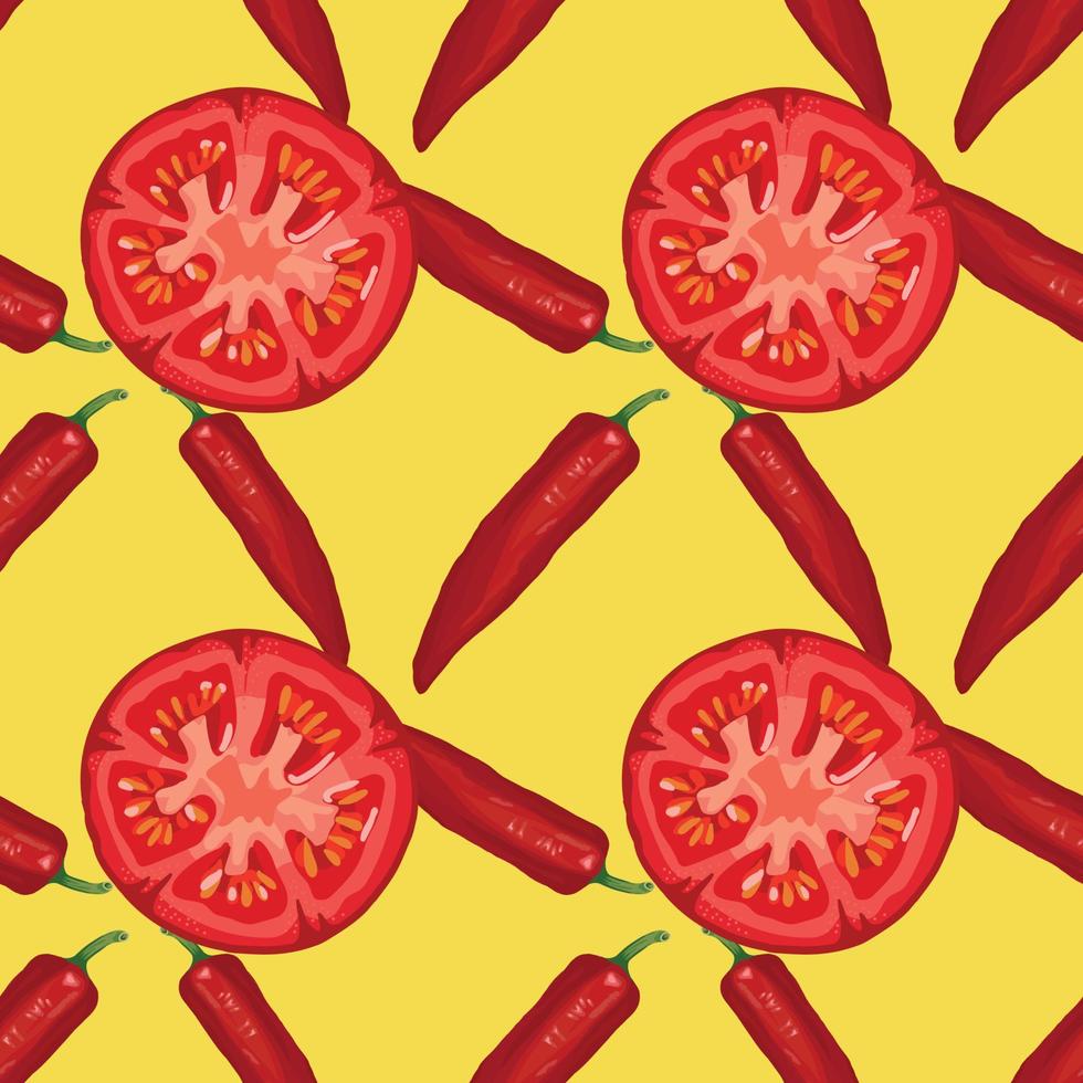 tomato and red chili seamless pattern design vector