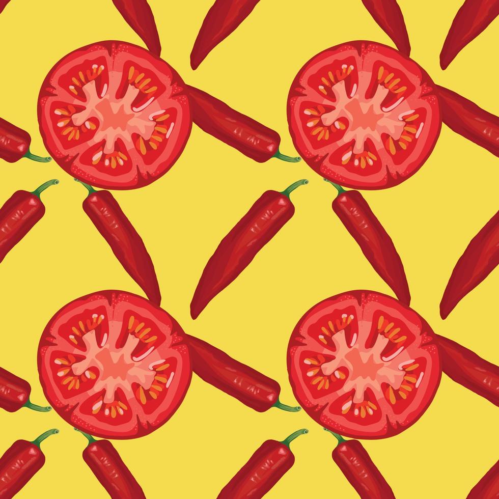 tomato and red chili seamless pattern design vector