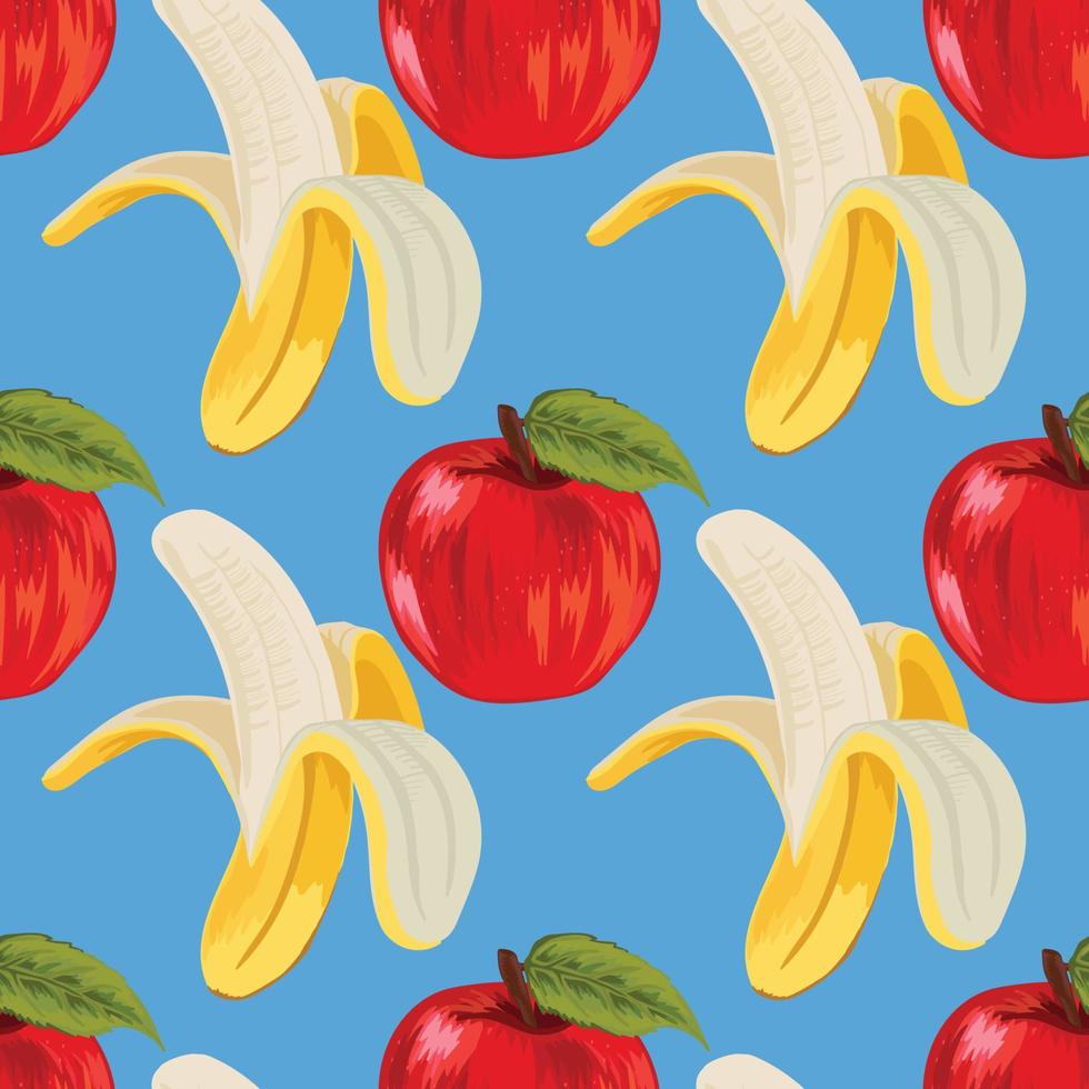 hand draw banana and apple seamless pattern design vector