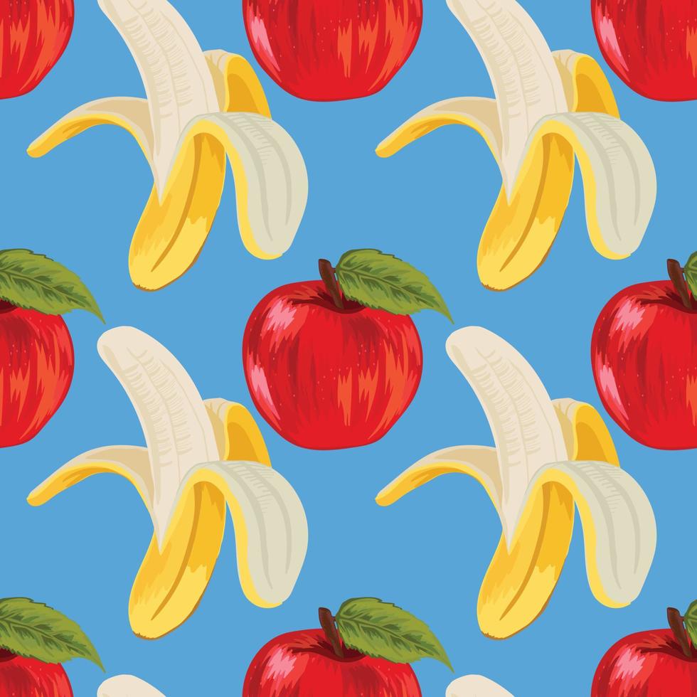 dibujar a mano plátano y manzana diseño de patrones sin fisuras vector