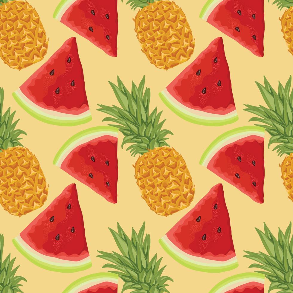 diseño de arte lindo sin costuras de sandía y piña vector