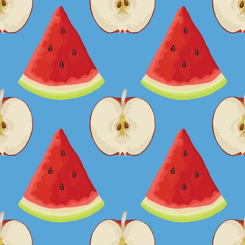 beautiful apple and watermelon seamless pattern design vector