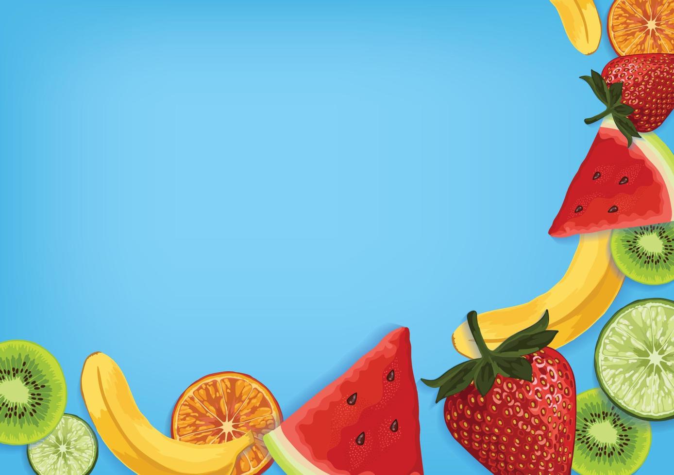 cute art set fresh fruit and vegetable background vector