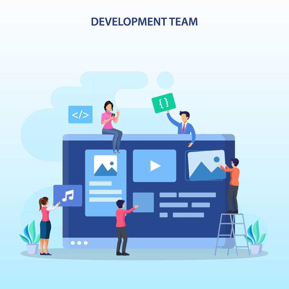 Development team at work concept. Flat vector illustration