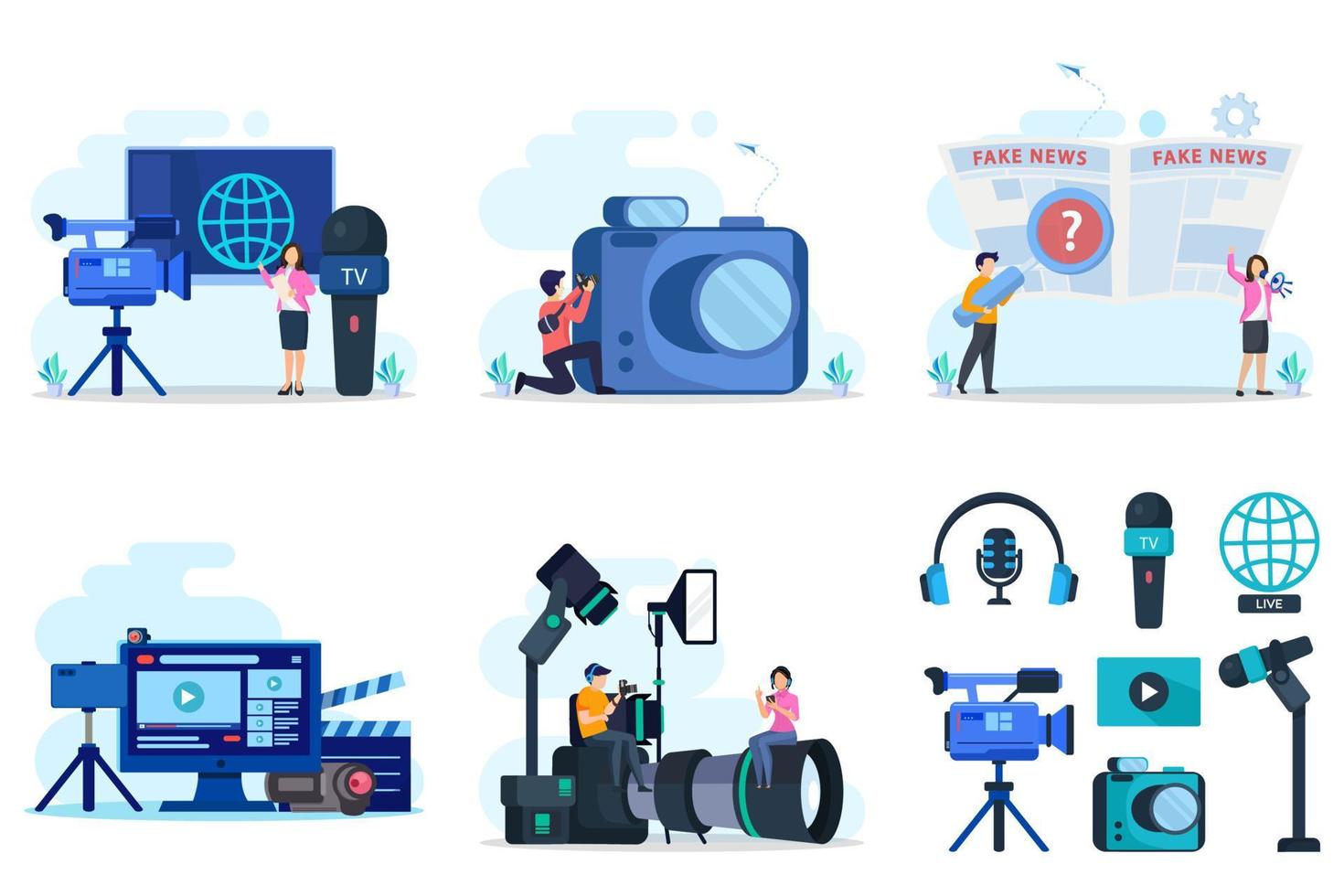 Journalist header concept. Newspaper, internet and journalism. Vector illustration in cartoon style