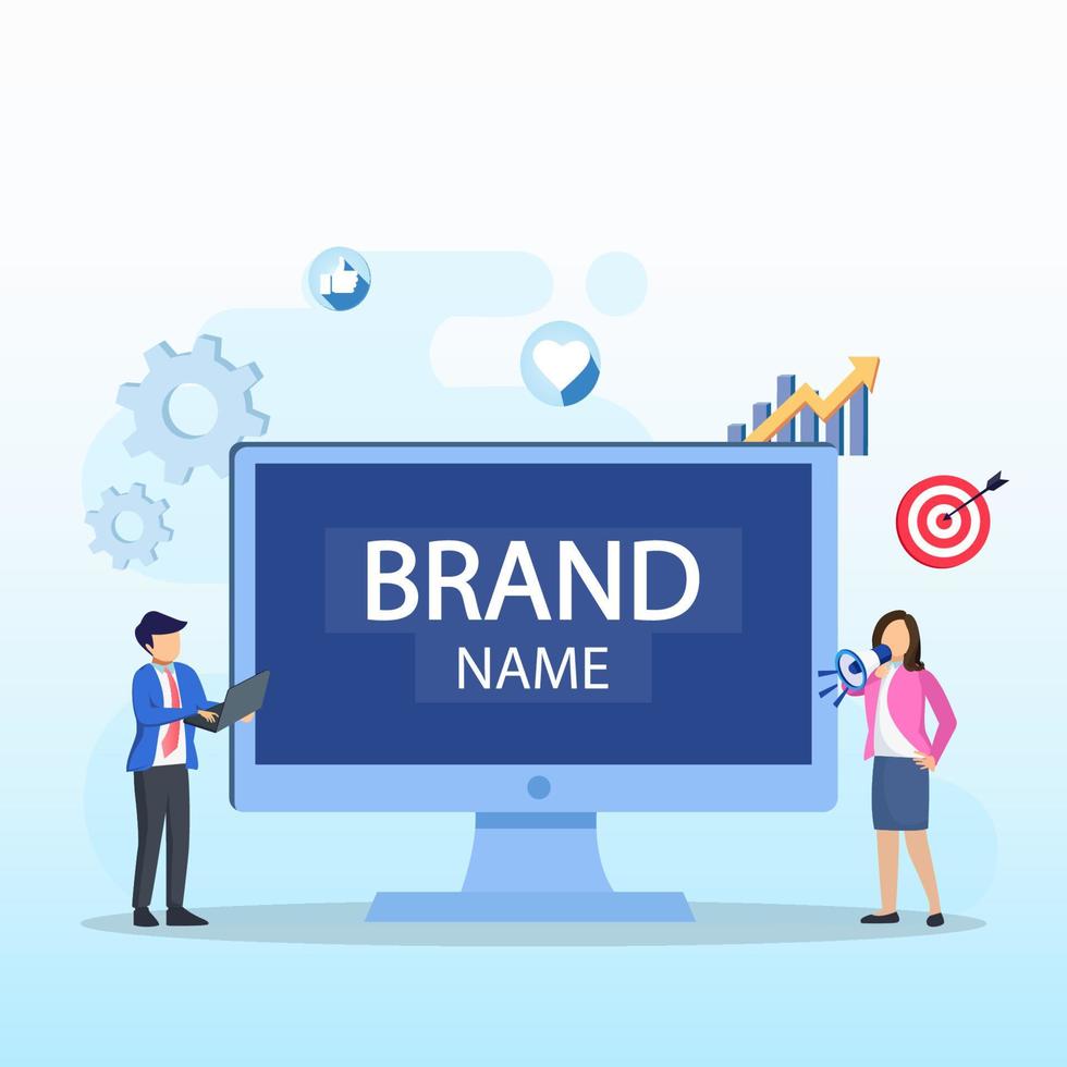 Business brand vector concept. Building brand marketing strategy. Brand name, brand reputation. Flat vector template Style Suitable for Web Landing Page.