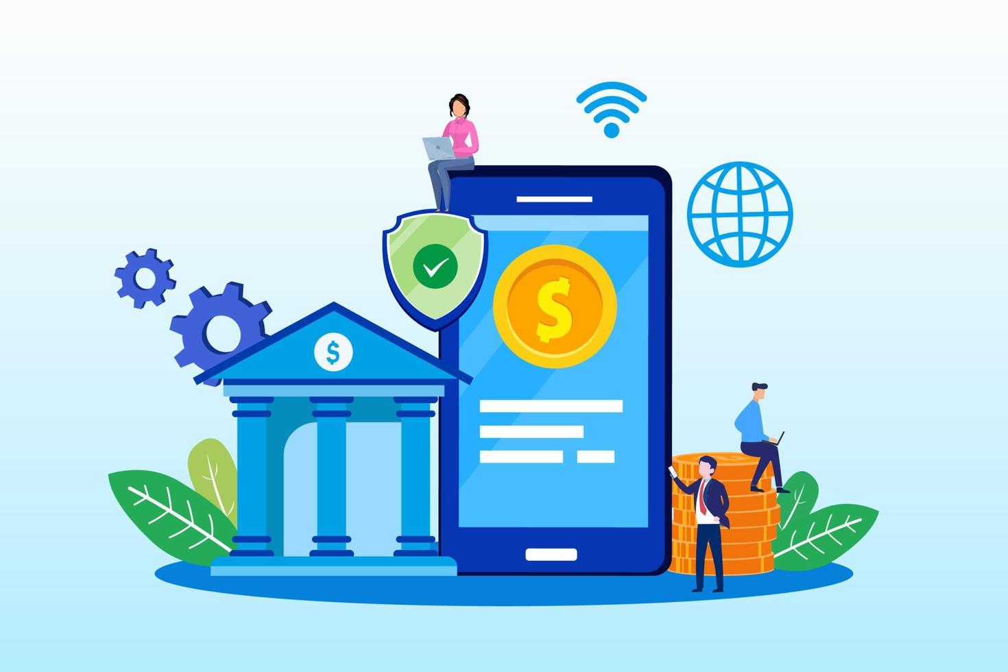 Online transaction payment. cashless transfer with smartphone and internet. Landing page template, Flat vector illustration