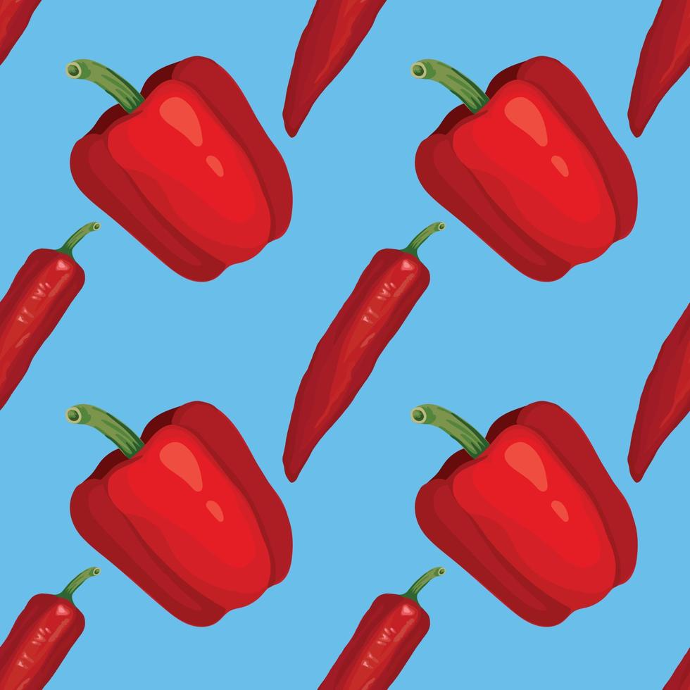 cute red chili and red pepper seamless design vector