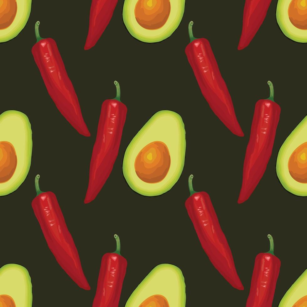 red chili and avocado seamless pattern art design vector