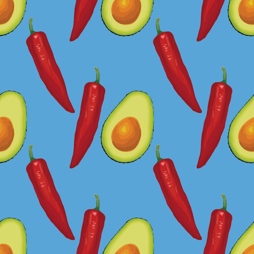 red chili and avocado art seamless pattern design vector