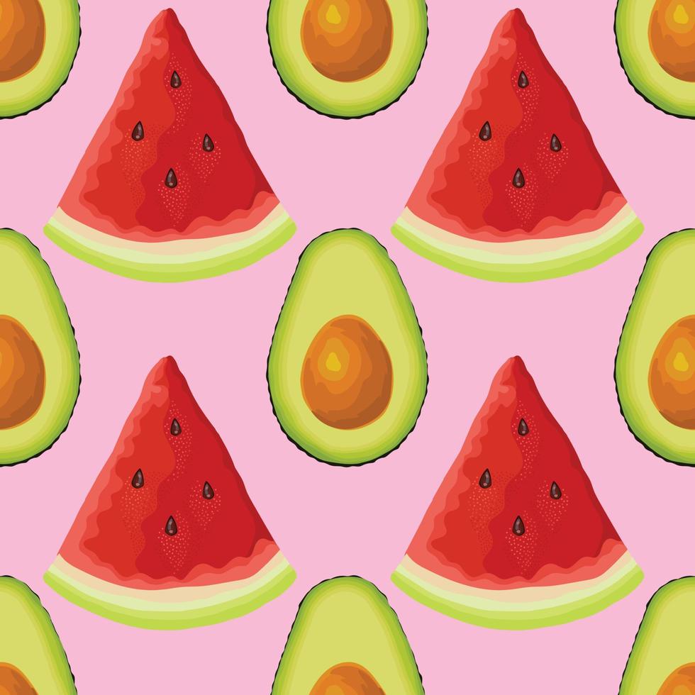 cute watermelon and kiwi hand draw vegetable seamless vector