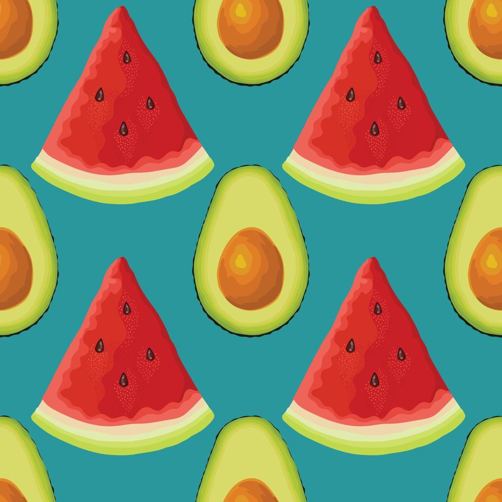 watermelon and kiwi hand draw vegetable seamless vector