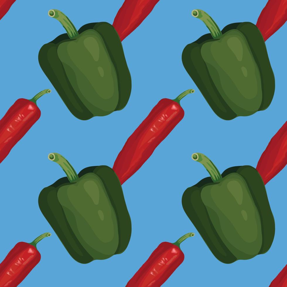 green pepper and red chili hand draw vegetable seamless pattern vector