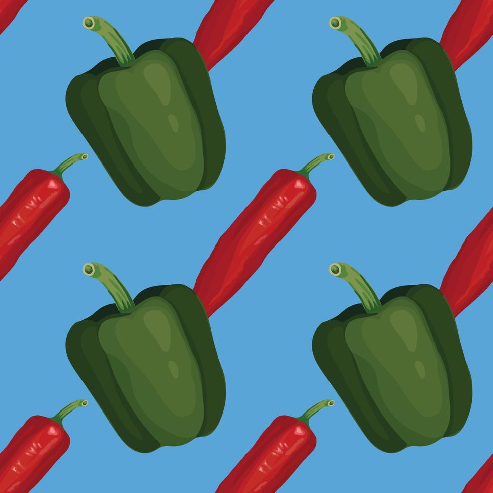 pimiento verde y chile rojo dibujar a mano vegetales de patrones sin fisuras vector